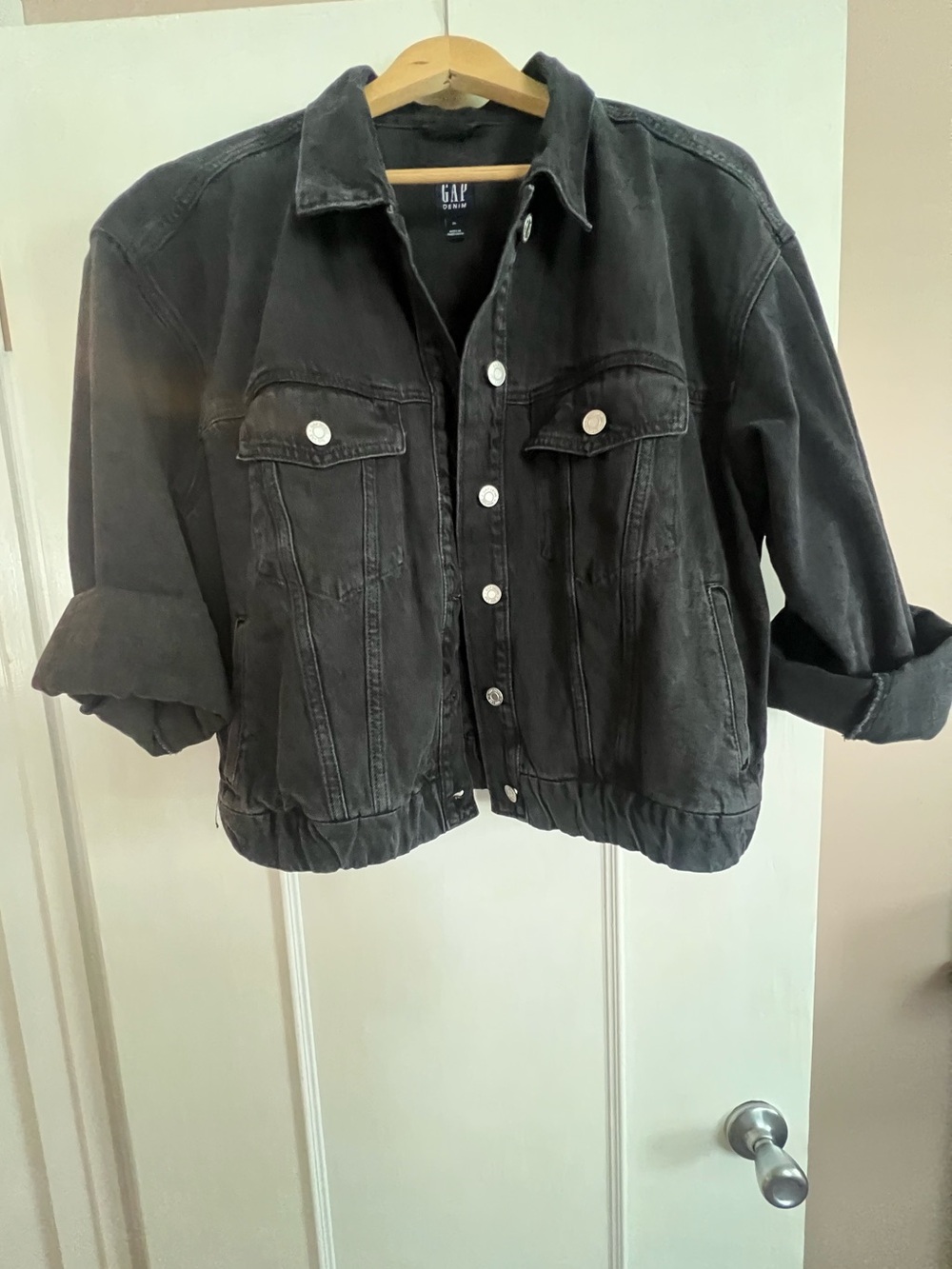 GAP Washed Black Denim Bomber Jacket